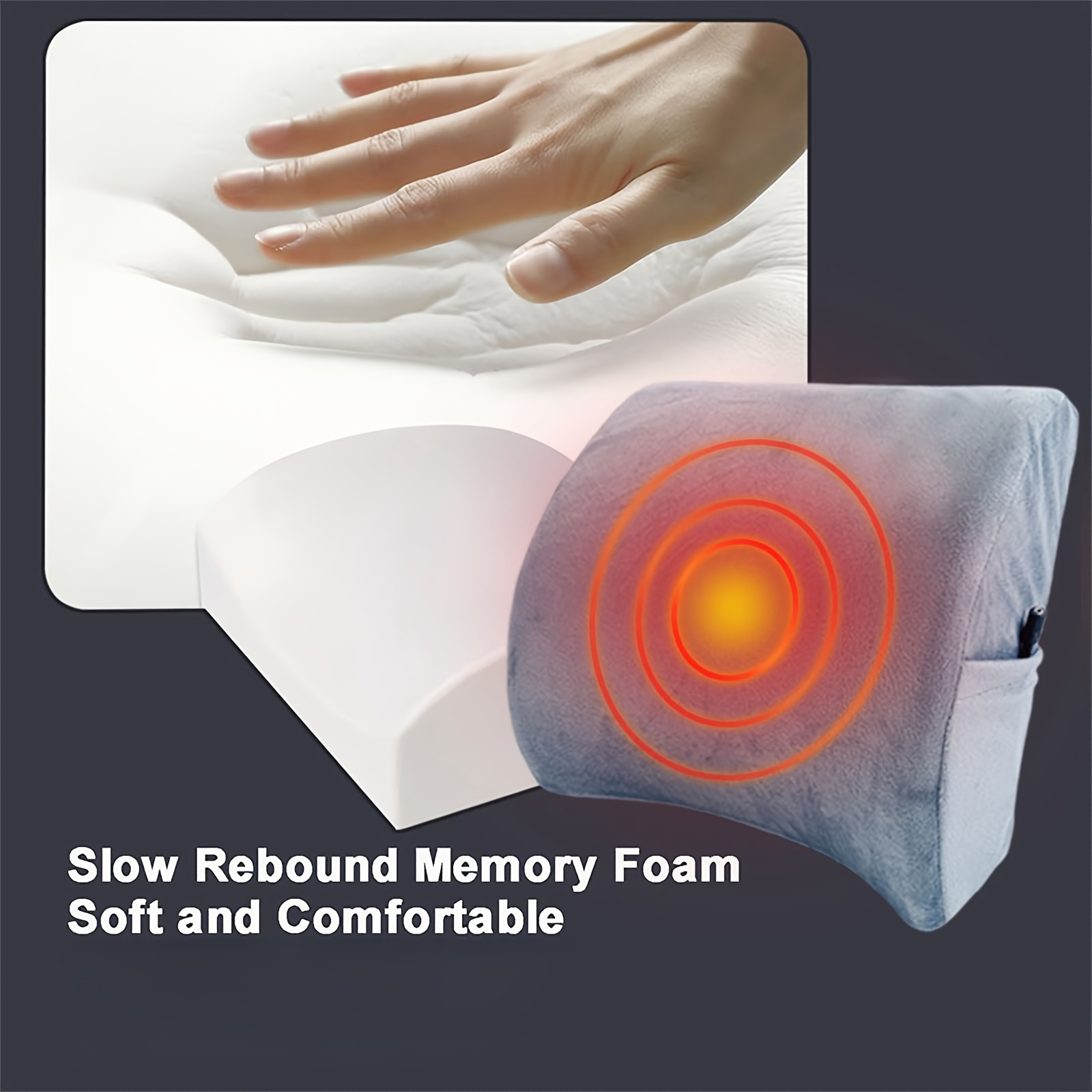 ergonomic usb powered lumbar support pillow with memory foam 5 heat levels timer settings breathable polyester cover for office chair Product details 4