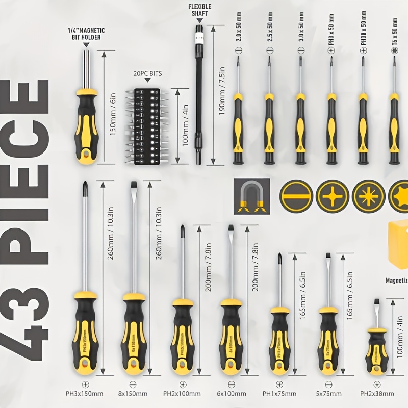 43 piece magnetic screwdrivers set with case   includs slotted phillips hex   torx and precision screwdriver set   de  tools Product details 2