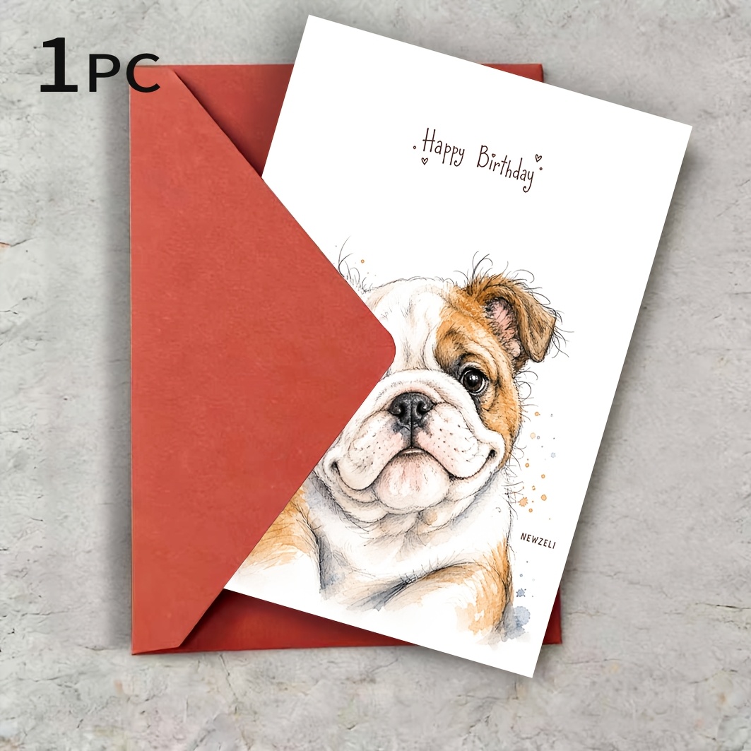 TEMU 1pc Newzeli Design Bulldog-themed Birthday Card, Suitable For Birthday Occasions, Ideal For Or Family Who Love Pets