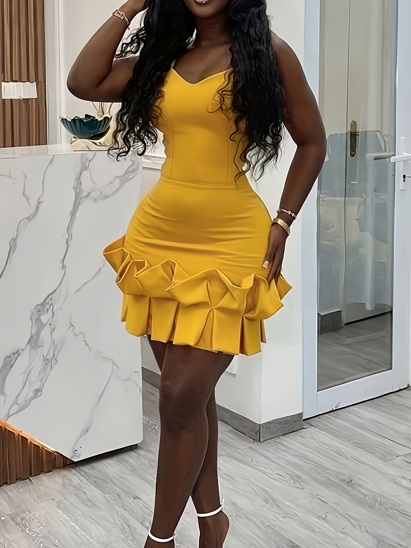 yellow form fitting dress Fleur du Mal | Flared Corset Dress | Black