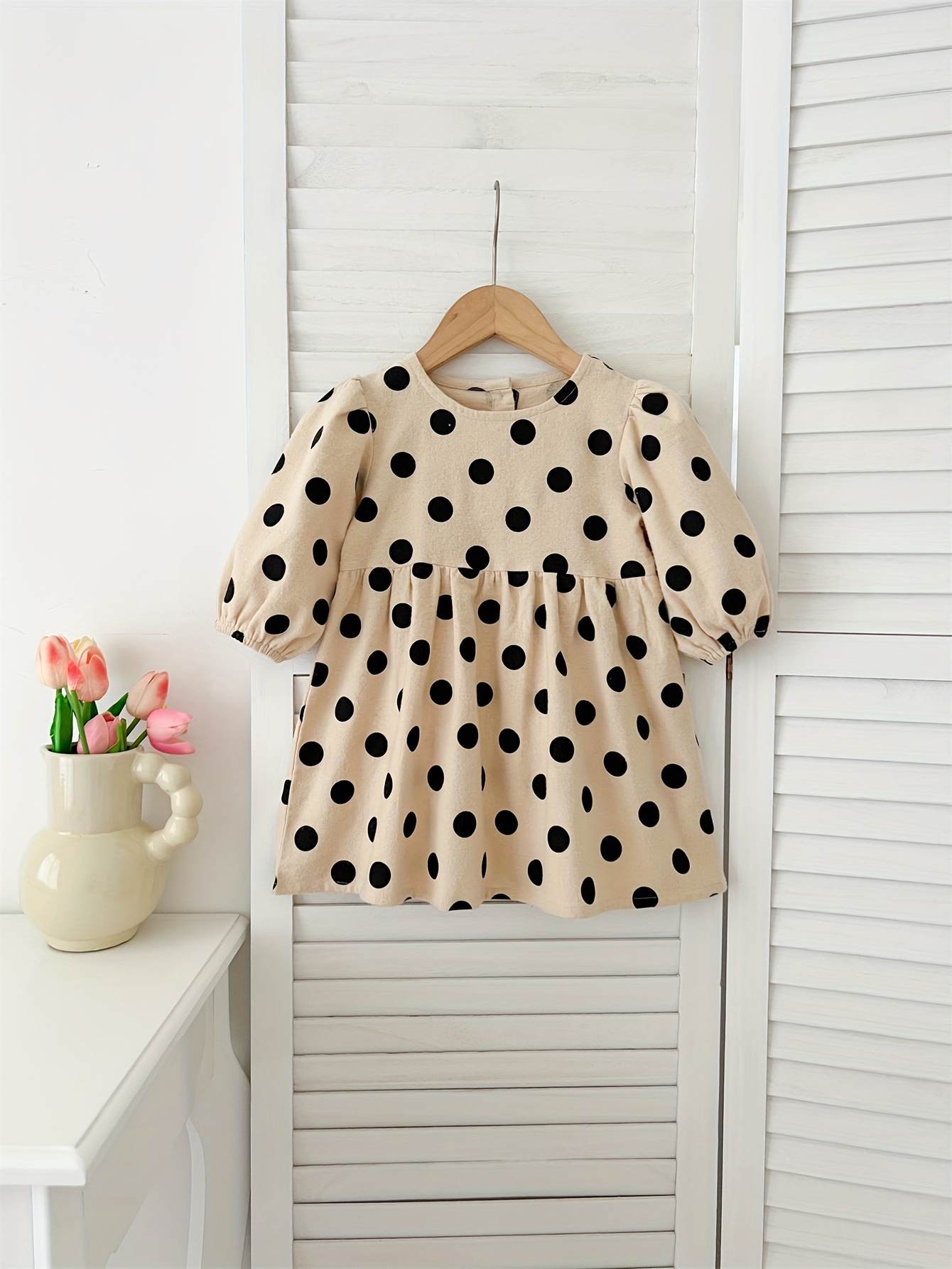 * Polka Dot Cotton Dress for Girls - Cute Country Style with Lantern  Sleeves, Knee-Length, Machine Washable, Fancy Dresses for Girls