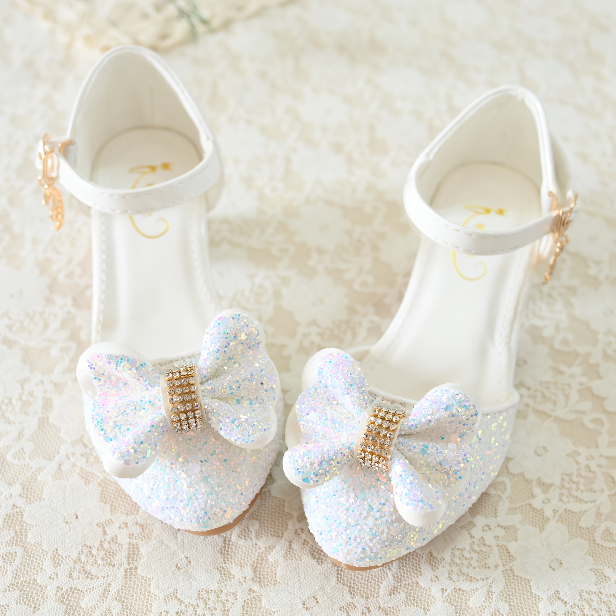 Image of High Heels Single Shoes Princess Shoes Little Girl Fashion Party Wedding Stage Performance Shoes Summer White/pink/blue Sequin Rhinestone Shoes