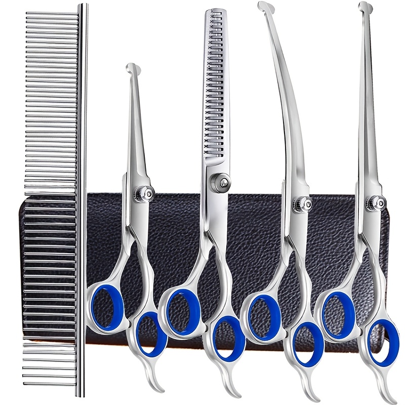 TEMU Titanium Coated Professional 6in 1 4cr Stainless Grooming Scissors With Safety Round Tip, Heavy Duty Pet Grooming Scissor For Dogs, Cats And