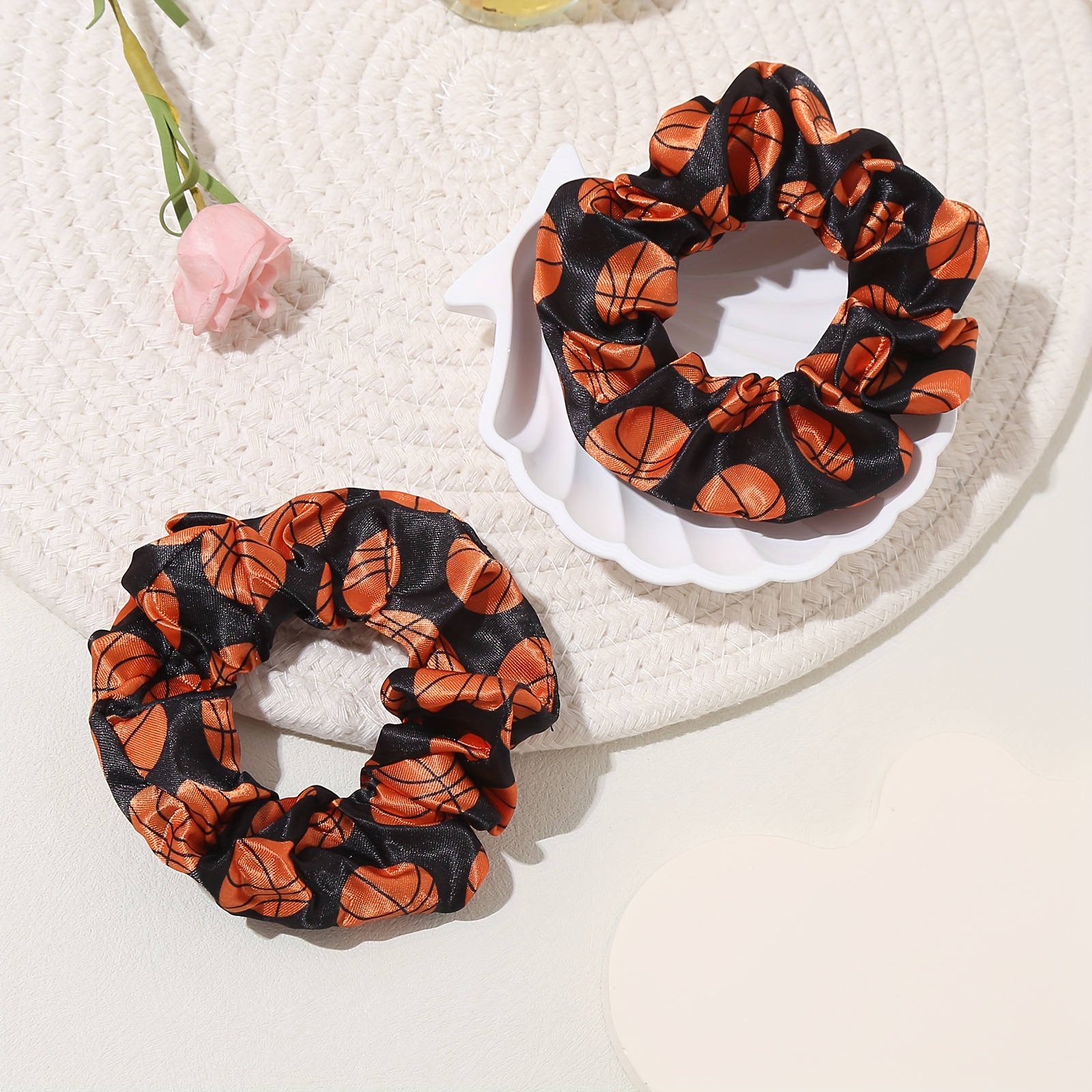Image of 2pcs Of High-end Football Hair Ties, Versatile Bun Hair Ties For Women, Thick Style, Simple Baseball Head Flower Hair Accessories, Elastic Bands.