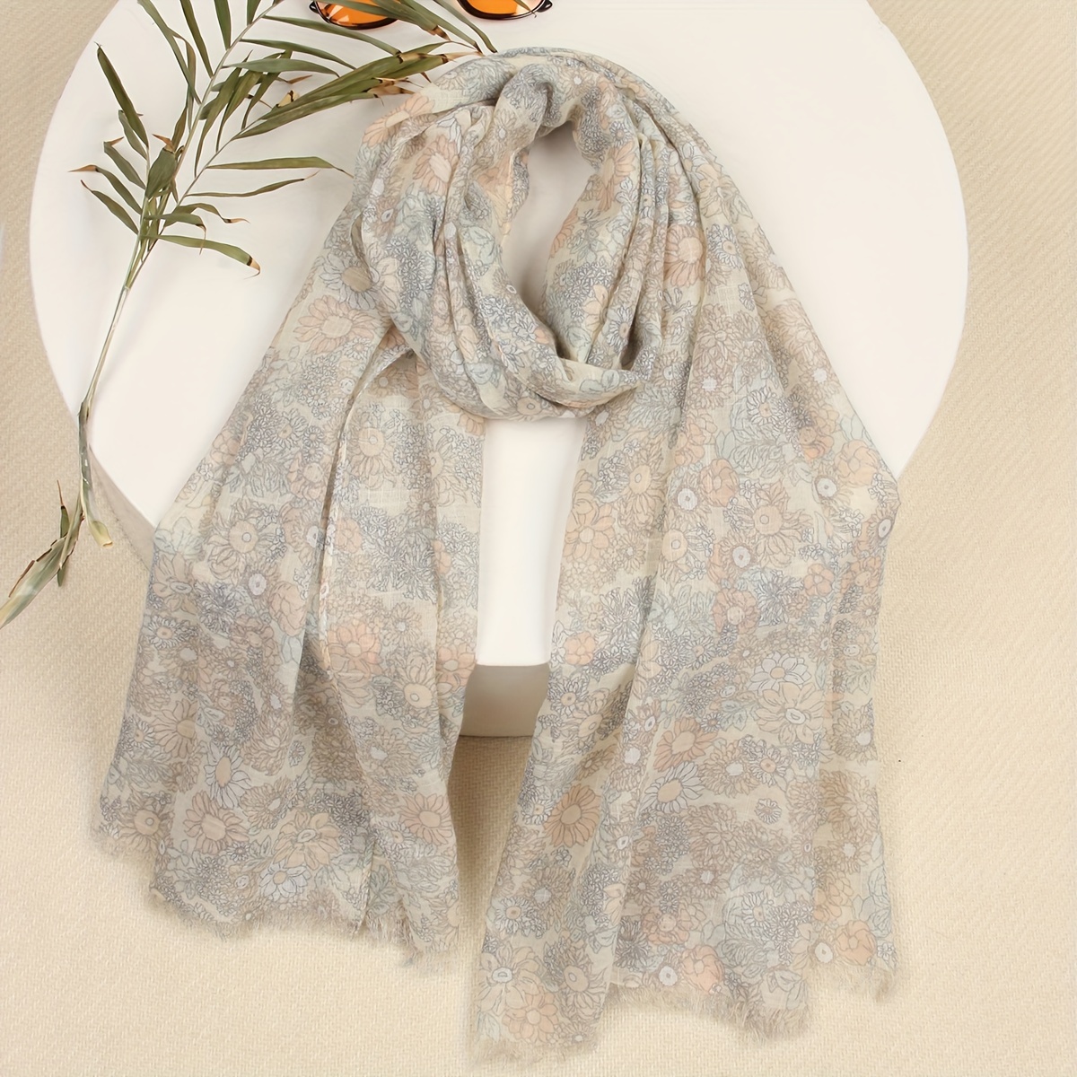 

Lightweight Floral Scarf For Women - Spring Summer Thin Breathable Shawl With Elegant Flower Print Design, Soft Accessory For Outfits