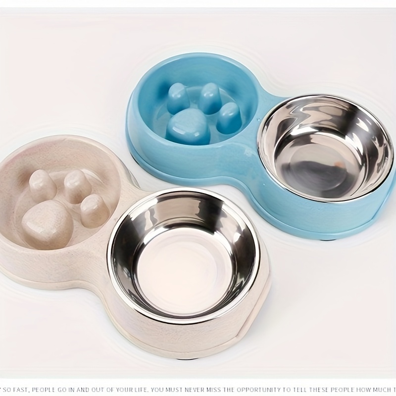 2 in 1 stainless steel slow feeder water bowl for dogs anti choke non slip pet dish with paw print design pink green plastic base for food   bowl slow feeder pet feeding station durable pet material Product details 8