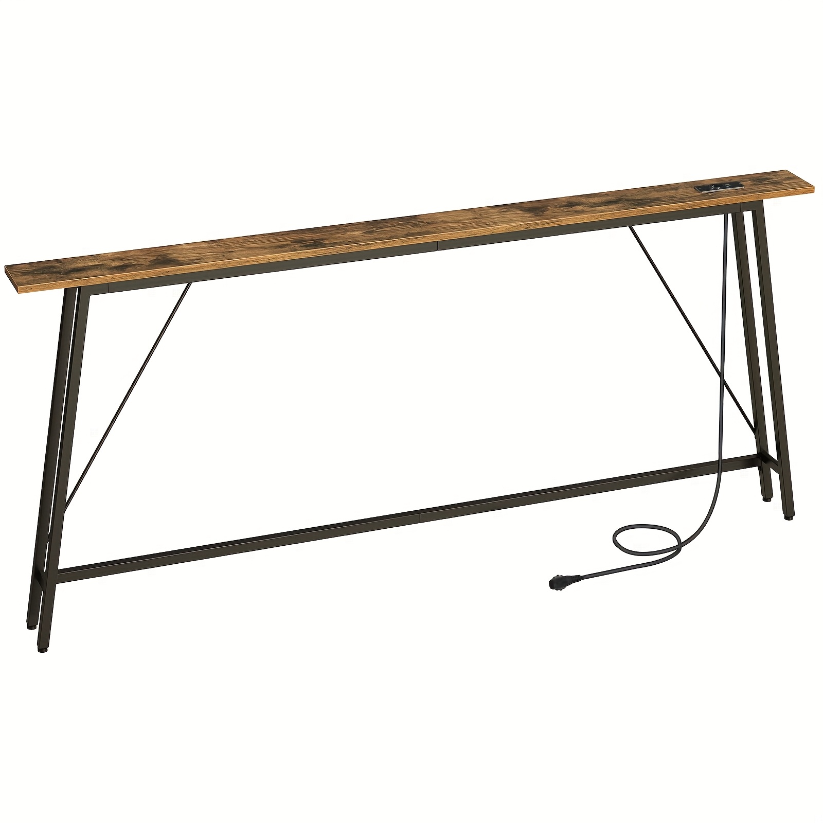 200cm Industrial Style Entrance Hallway Narrow Long Console Table, Long Entrance Console Table, With Charging Station, Socket, Multi-functional Charging Console, Display Table Behind The Sofa