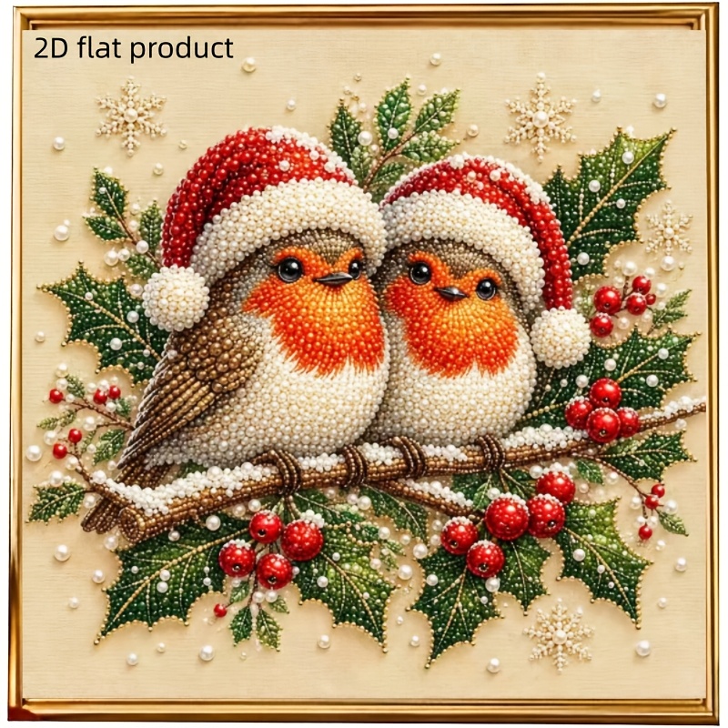 TEMU Painting Kit Features A Christmas Hat Robin , A Diy Handmade Rhinestone Application Creative Diamond Painting Set, 9.84x9.84 Inches, Includes