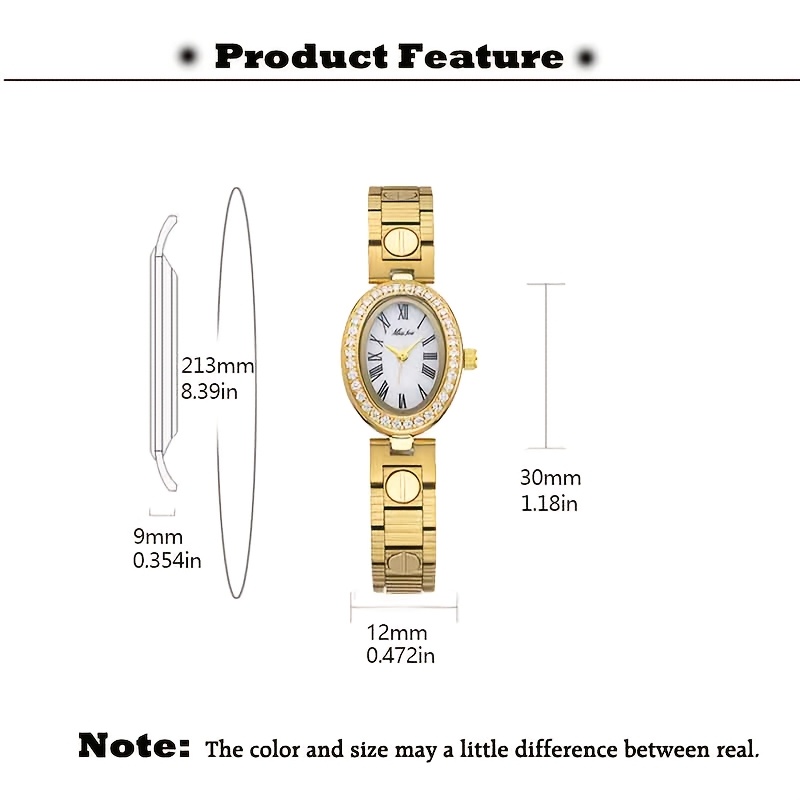 MISSFOX Elegant Women's Zirconia-Embedded Oval Dial Watch