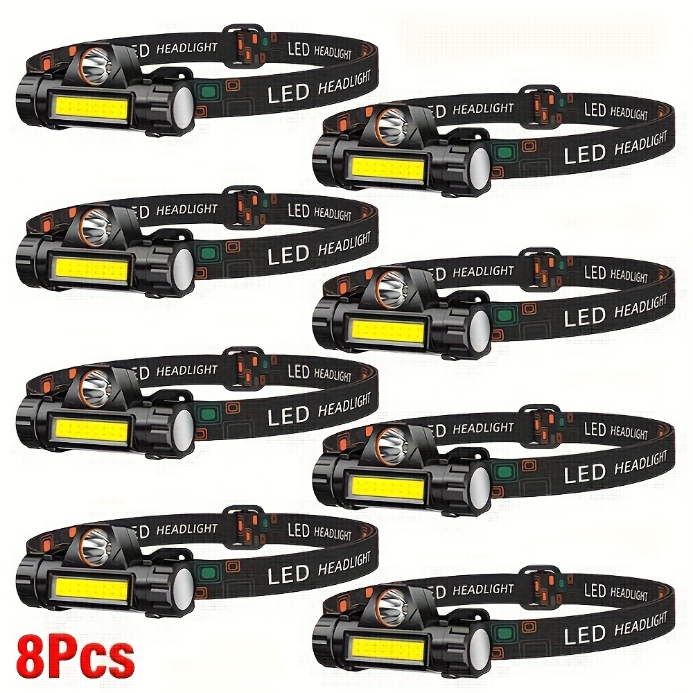 TEMU 8pcs Led Portable Headlamp, Usb Rechargeable Cob Headlamp With Magnet Flashlight, Very Lightweight, Adjustable Headband Headlamp, Suitable For