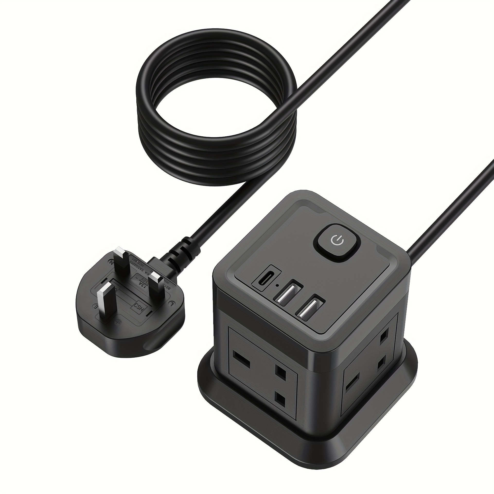 TEMU Cube Extension With Usb Slots, Beva 4 Way Multi Plug Power Strip With 3 Usb Ports (5v/2.4a), Desktop Power Extension Socket With Extension Cords