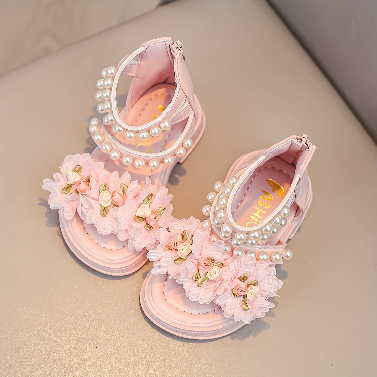 girls' pink floral wedge sandals cute summer casual shoes Temu