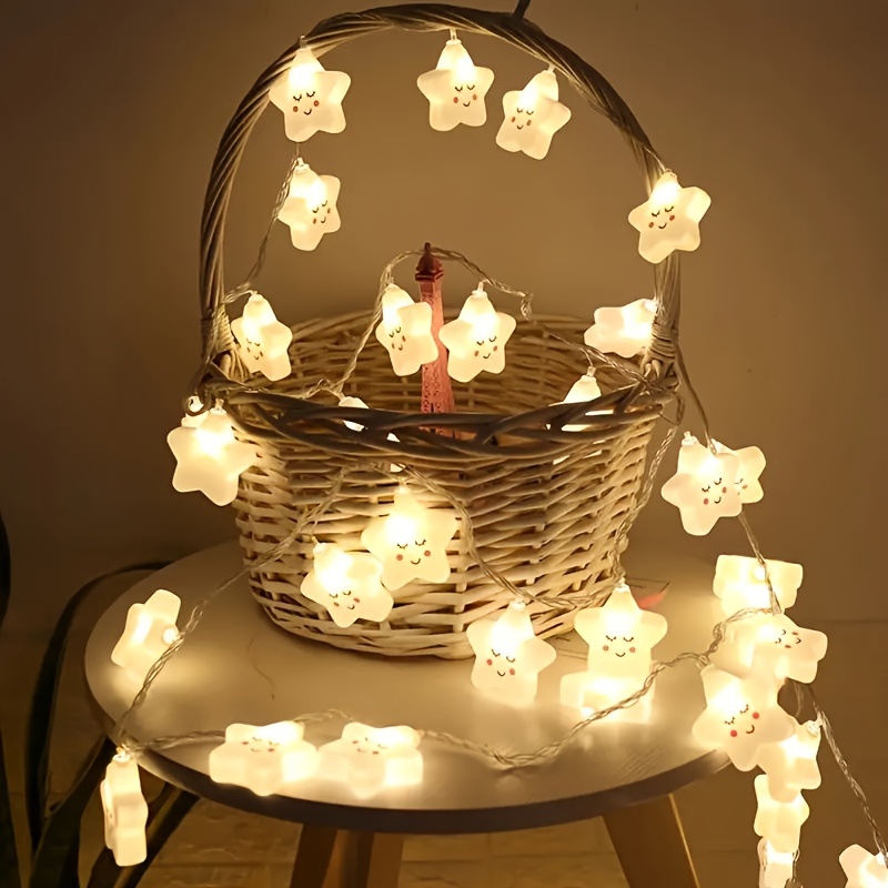 1pc Star Led String Lights, Battery Powered Decorative Lights, Decorations For Valentine Day And Party, 4.9ft/1.5m 10 Lights Halloween Christmas