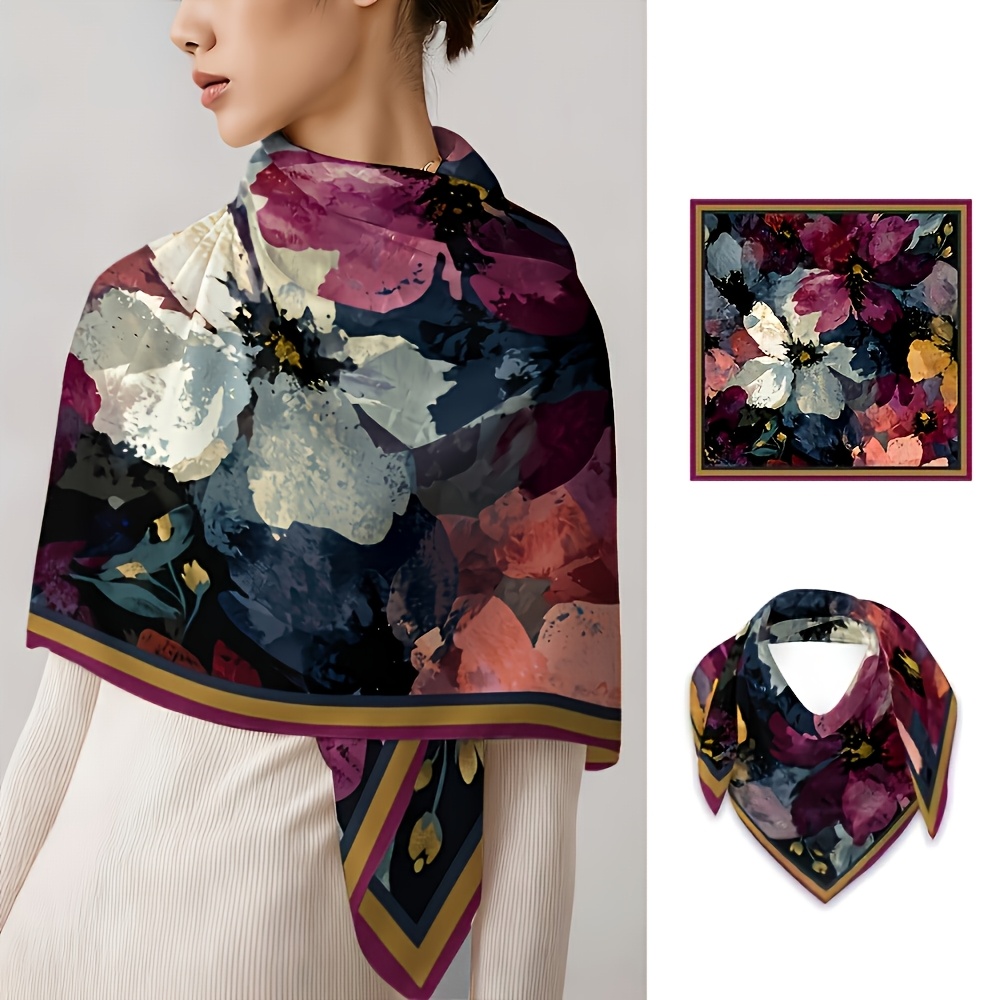 Abstract Floral Printed Square Scarf, Lightweight and Portable