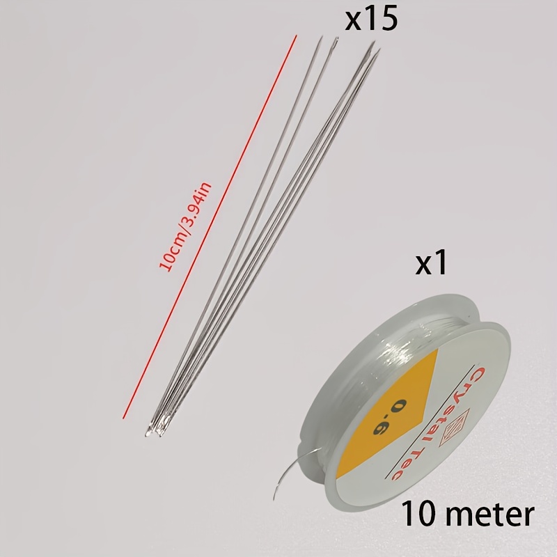 TEMU 16-teiliges/Set Perlenadeln, 15 Stück und 1 Rolle 10 Meter Kristall-Perlenfaden, perfekte Kombination für Schmuckherstellung, Handwerkzeuge zum