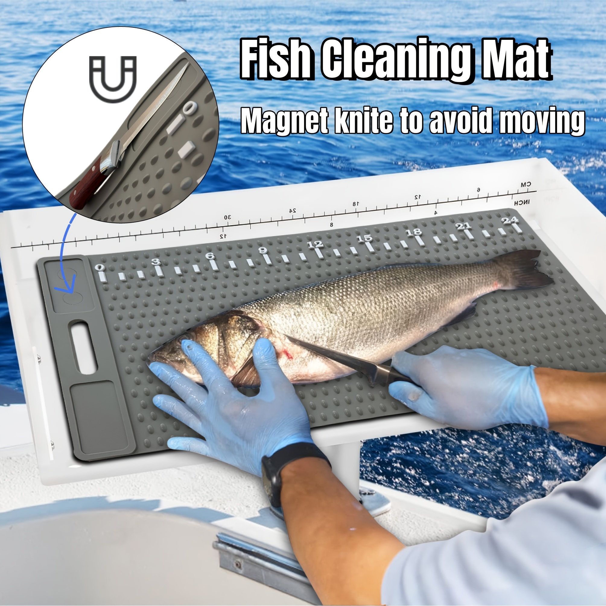 

1pc Non-slip Magnetic Fish With Measuring Guide, Pvc Fillet Board For Fishing, Portable Anti-slip Mat For Fish Cleaning, Ideal For Labor Day - Black, Without Battery