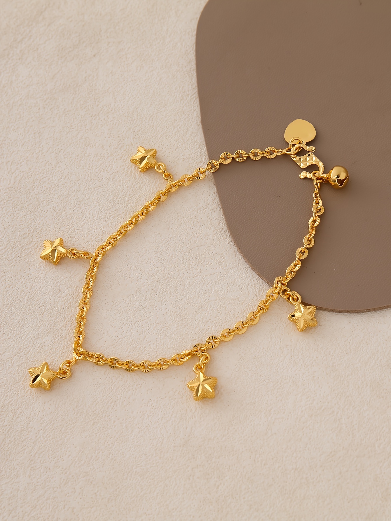 1pc 24k golden plated cute simple star charm bracelet copper material adjustable chain link wristband for women with ideal for   sports mardi gras day   accessory details 4