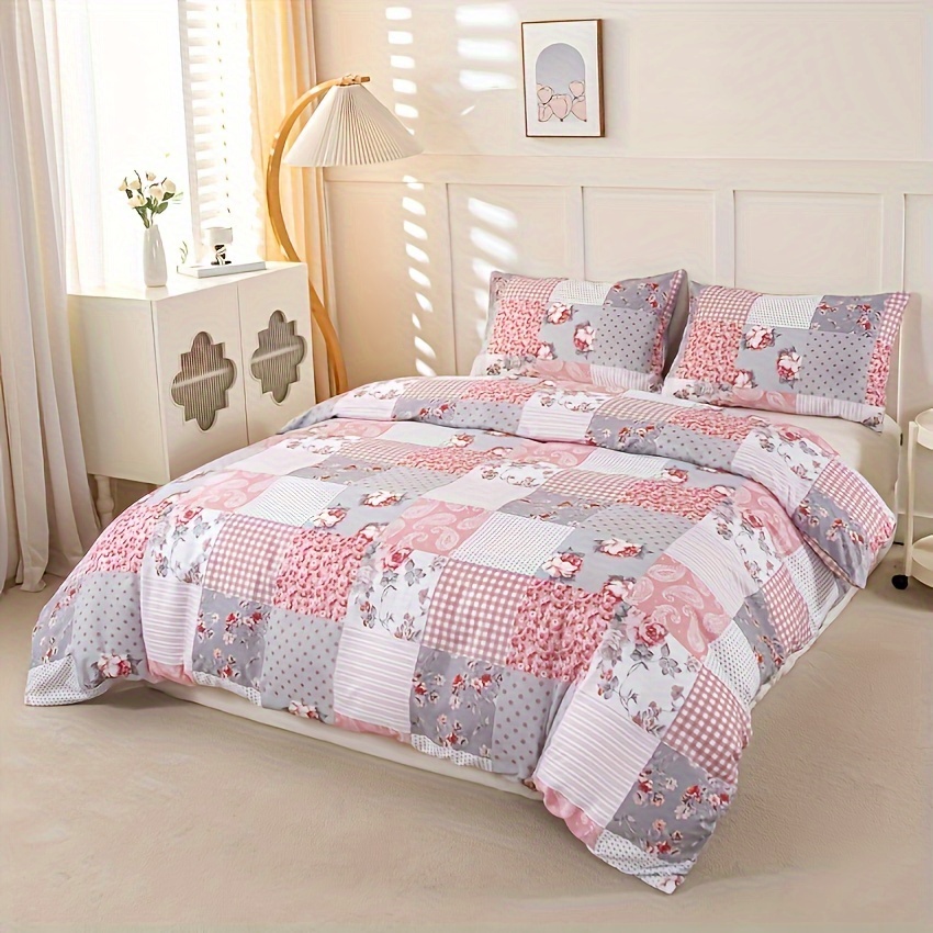Image of 3pcs Floral Print Duvet Cover Set - Soft & Breathable, Includes 1 Duvet Cover And 2 Pillowcases, Zip Closure, Machine Washable - Perfect For