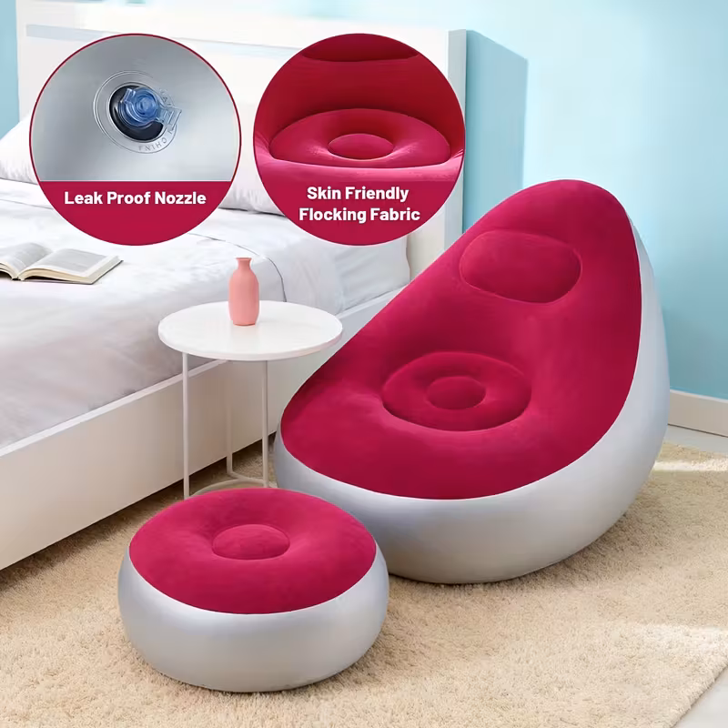 adult inflatable recliner sofa with stool heavy duty portable folding space saving indoor outdoor lounge chair for living room camping travel balcony easy setup storage no red Product details 6