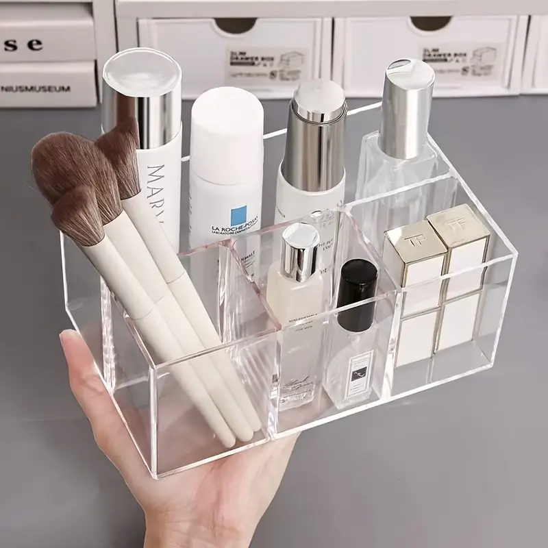 1pc makeup brush storage tube high definition transparent desktop vanity lipstick eyebrow pencil light beige care organizer cabinet cosmetic storage box Product details 4