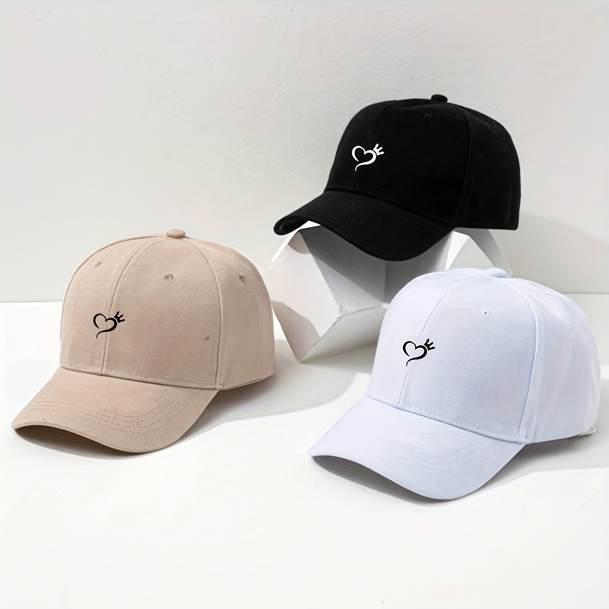 TEMU Set Of 3 Adjustable Women's Caps Featuring A Love - Comfortable And Fashionable For Sports, Travel, And