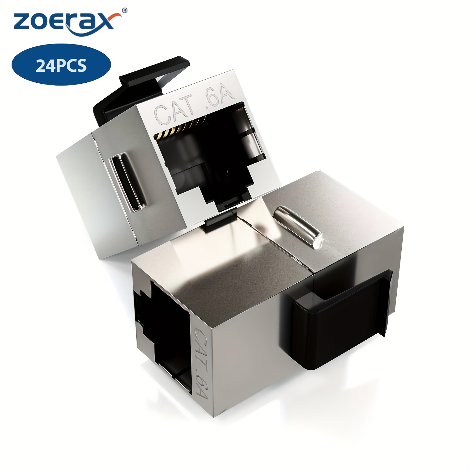 Image of Zoerax 24-pack Fgb 10gbps Cat6a Shielded Keystone Couplers, Female To Female Rj45 Keystone Jacks, Ethernet Keystone Couplers In Silver, 24-pack