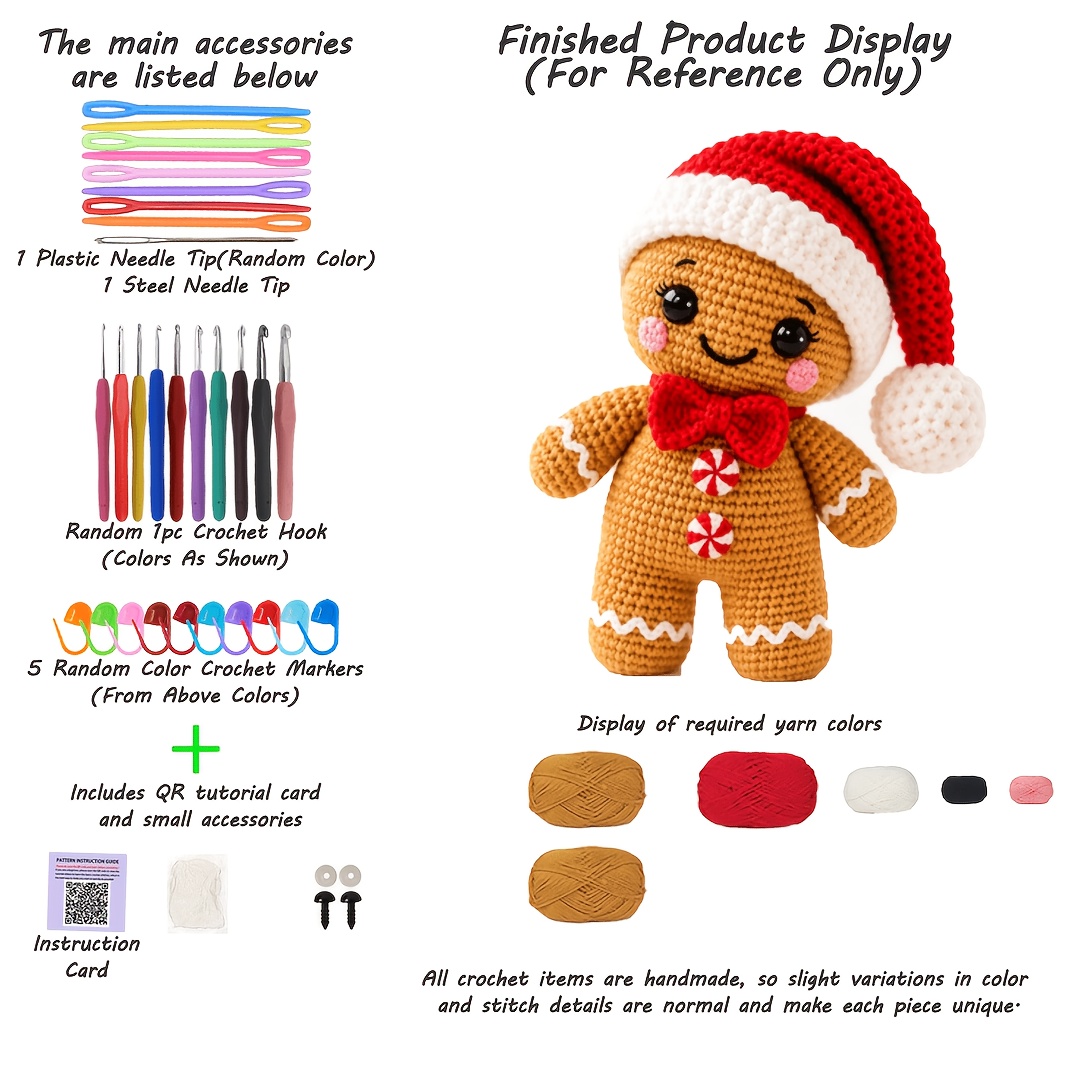TEMU Kit de Crochet DIY en Pain d'Épices de Noël pour Débutants, Ensemble de Crochets à Simple avec Modèle de en Pain d'Épices de Noël, Fournitures