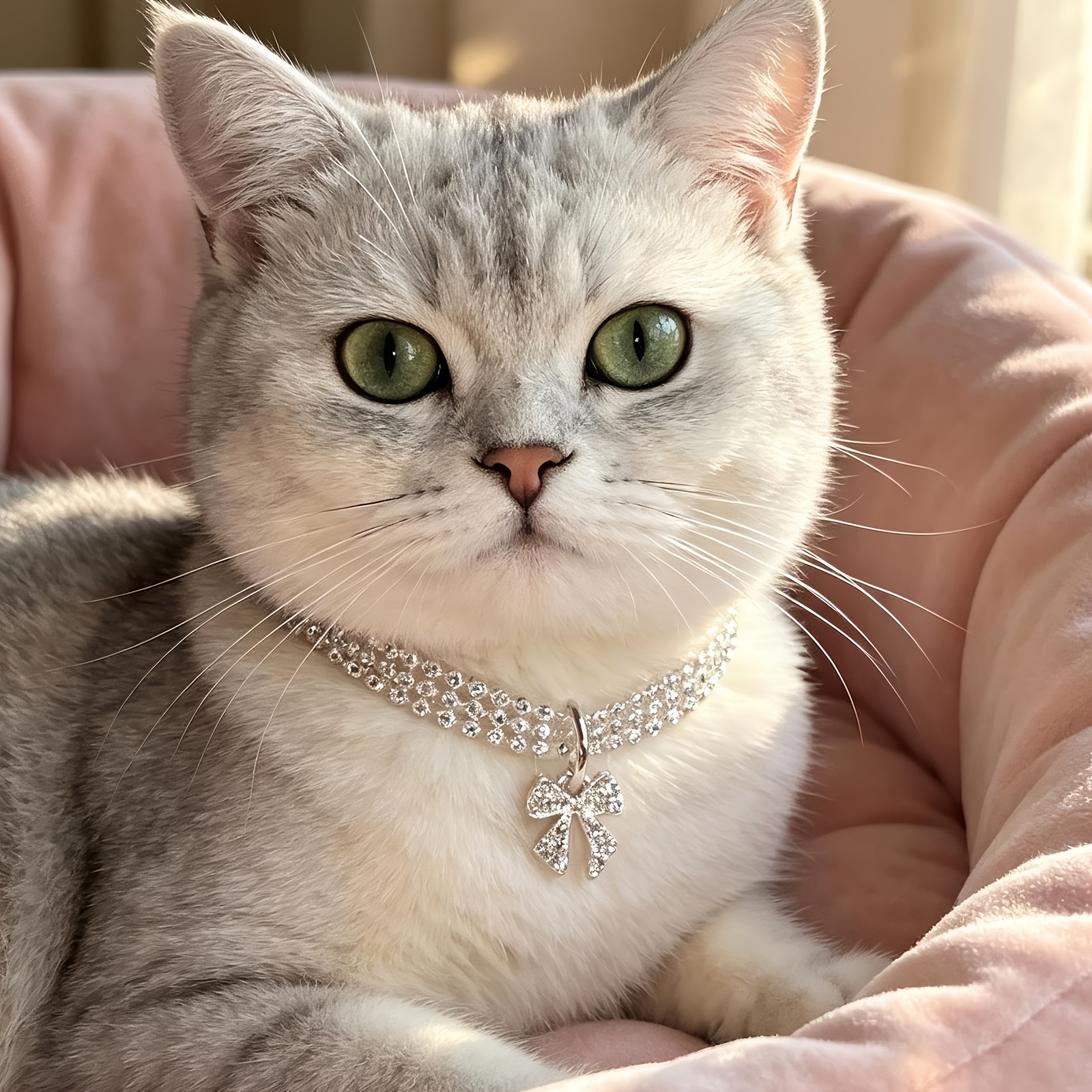 Rhinestone Bow Pet Collar with Adjustable Length