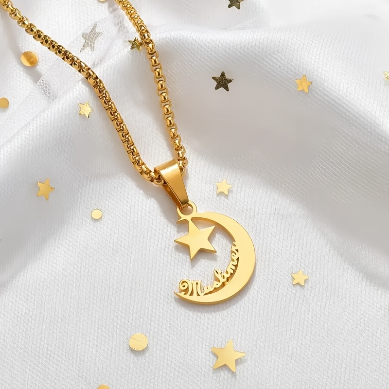 Personalized Moon and Stars Name Necklace, Customizable