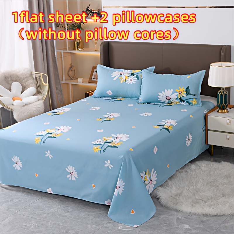 TEMU 3pcs Set 100% Polyester Fabric Bed Sheet   2 Pillowcases, Soft And Skin-friendly, Machine Washable, Sunflower Bedding Bed Sheet Gift