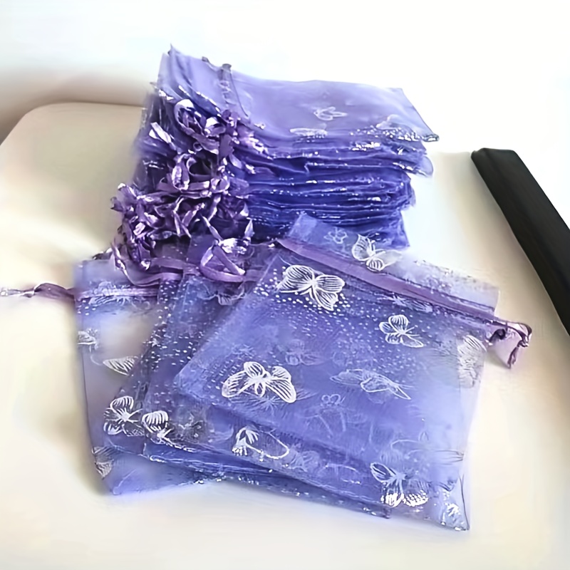 E-shop 50 Stück Schmetterlingsmuster Premium Organza Geschenktüten mit Zugband – Elegante Schmuckverpackung, Partygeschenke & Hochzeitszubehör – Ideal