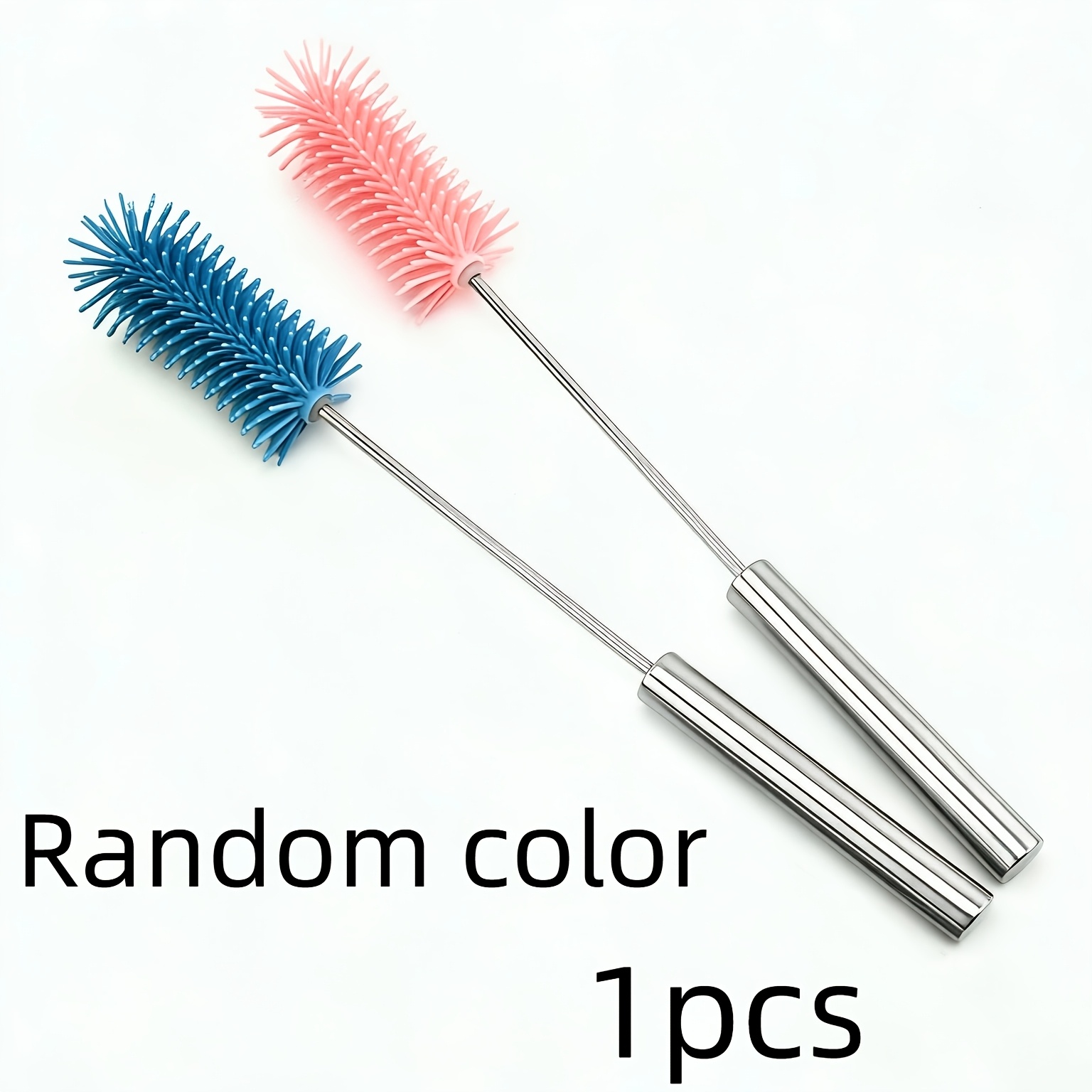 TEMU Random Color [1pc] Semi-automatic Cup Washing Brush Multifunctional Stainless Steel Long Handle Press And Rotate Brush Cup Washing Silicone Cup