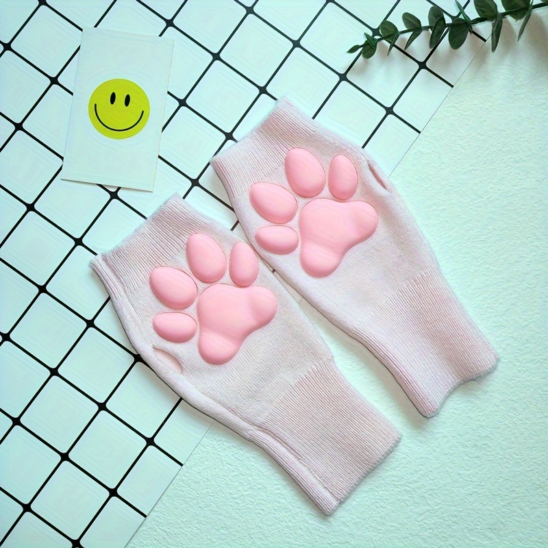 1 pair black and white 3d stereoscopic non slip non slip silicone cat paw meat pad gloves cute plush open toe gloves