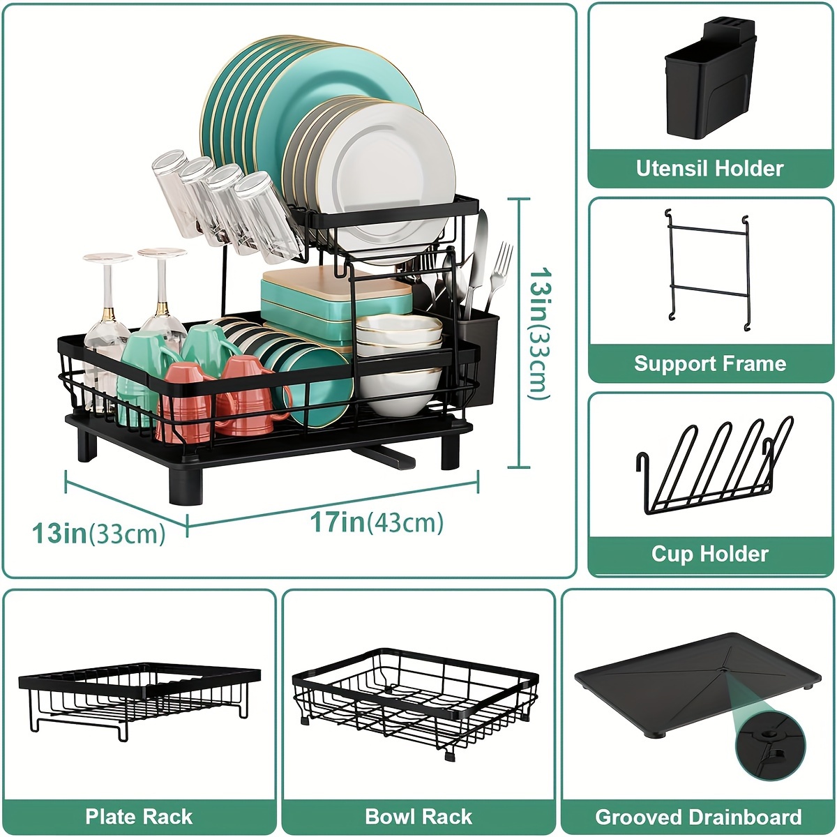 dish drying rack 2 tier dish racks for kitchen counter large capacity dish rack with removable utensil holder dish drying rack with   and kitchen sink Product details 1