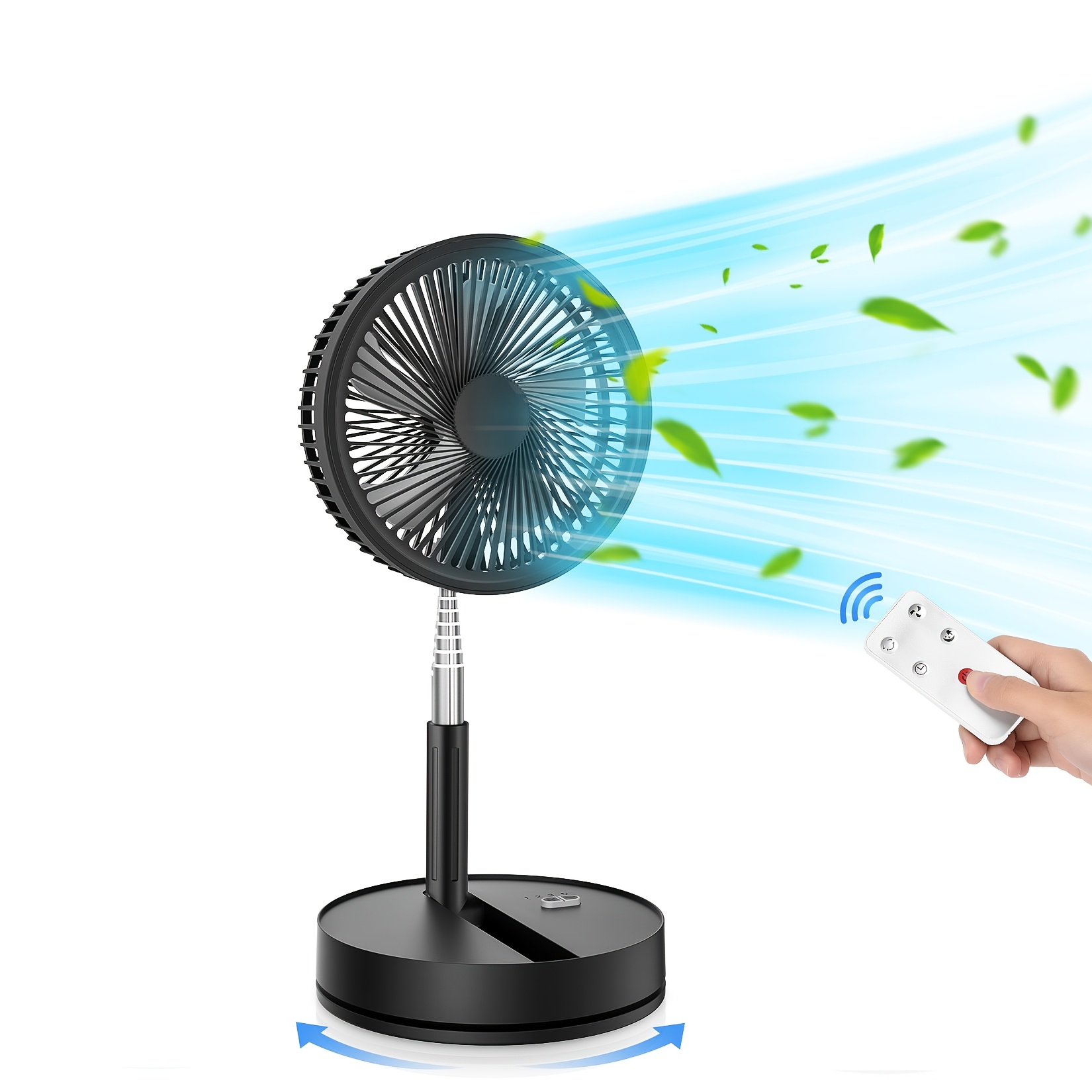 USB Mini Fan, 8000mAh, Multiple Wind Speed Modes, Remote-Controlled Oscillation, Foldable Desktop Fan, Standing Fan with Foot Pedestal, Suitable for Bedrooms, Travel, and Camping