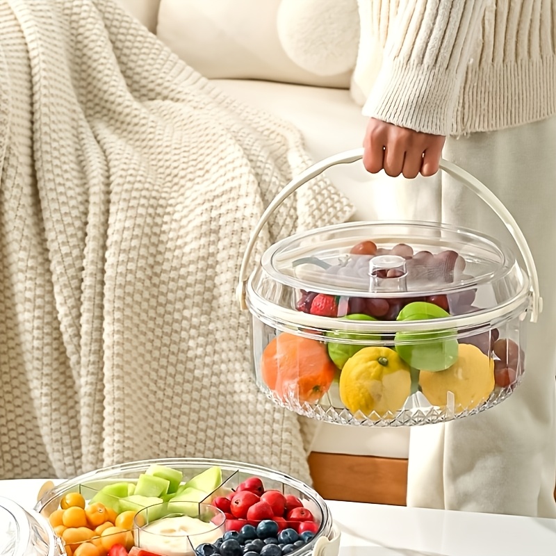TEMU Boîte de rangement pour fruits avec compartiments, plateau à fruits à main, plateau à fruits portable pour la conservation des fruits à et en