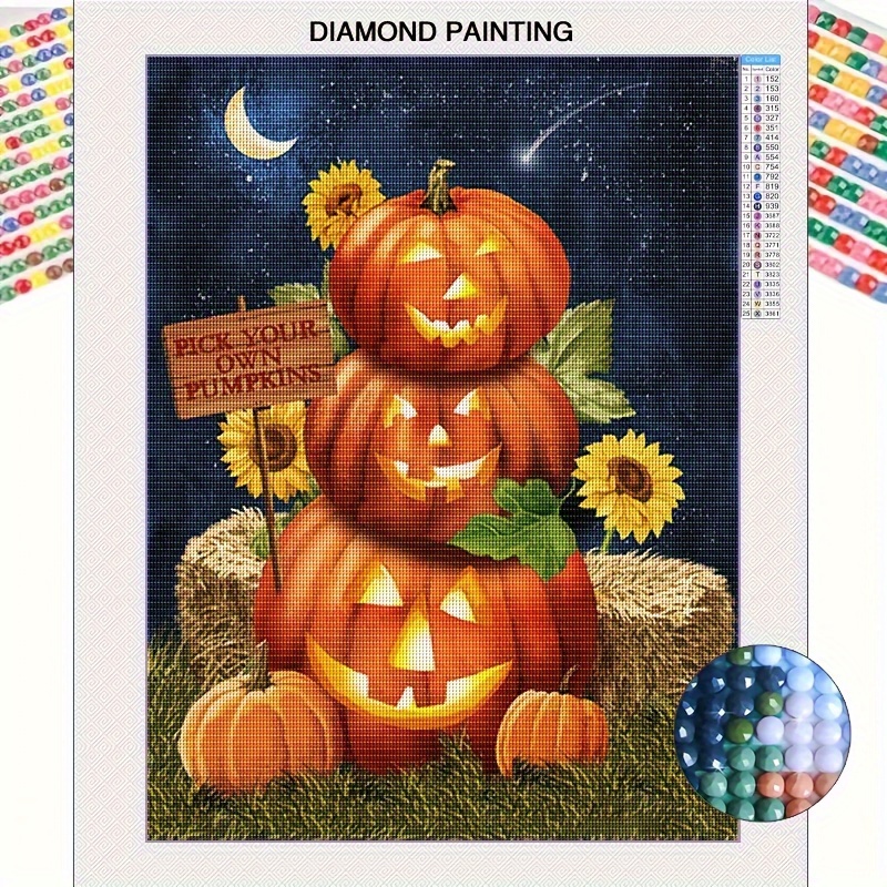 

1pc Diy Halloween Decor Pumpkin Head Pattern Diamond Painting Set, Mosaic Decorative Craft Wall Art, Room Decor, Diamond Art, 30cm X 40cm Frameless 5d Diamond Painting Kits For Adults Beginners
