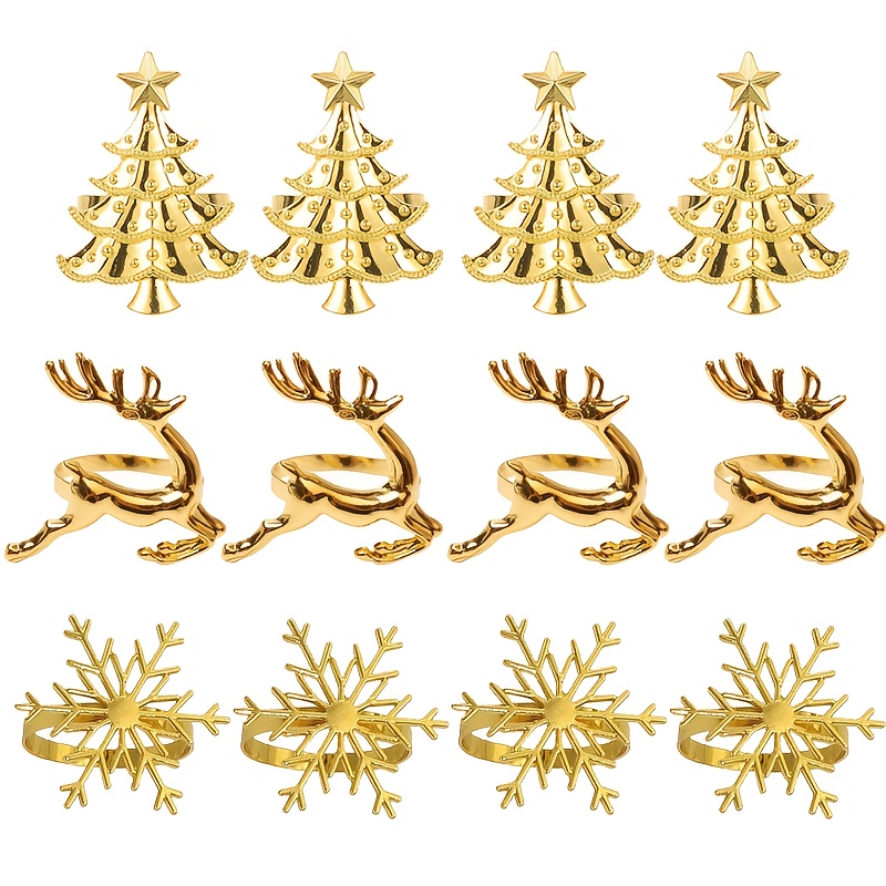 TEMU Ensemble de 6/12 anneaux à serviette , pinces à serviette arbre de Noël, porte-serviette de neige, décorations de lin de table, décorations de