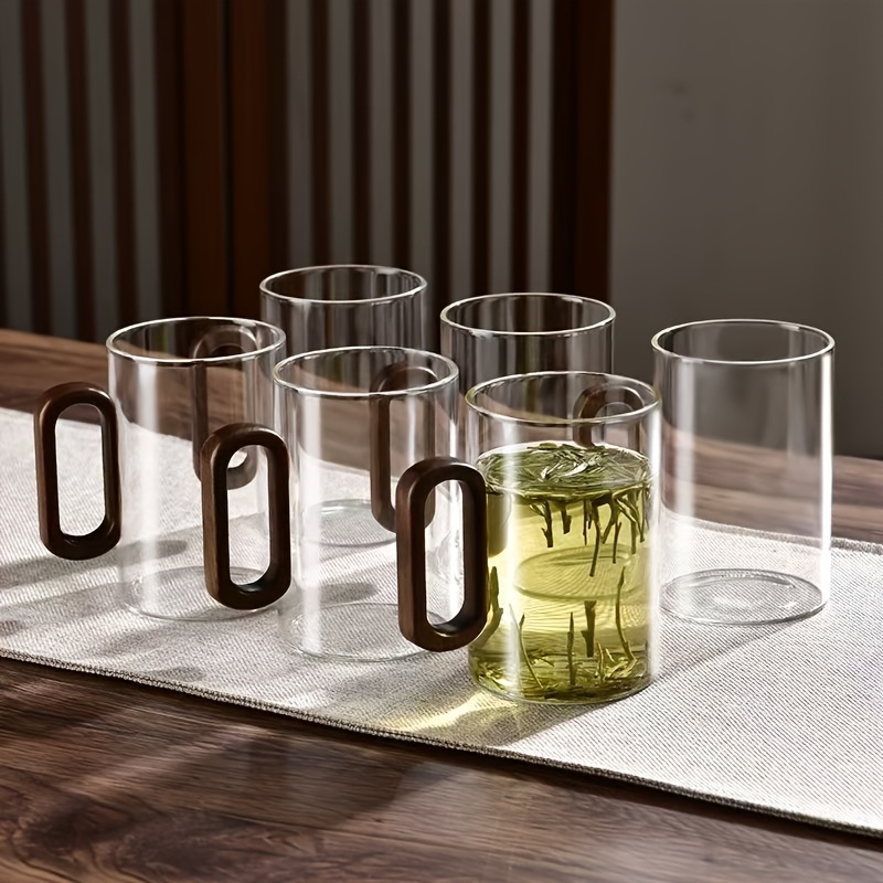 TEMU 6 pezzi Tazze in vetro con in legno traslucido - Realizzate in materiale borosilicato qualit�, resistenti al calore e al freddo - Riutilizzabili