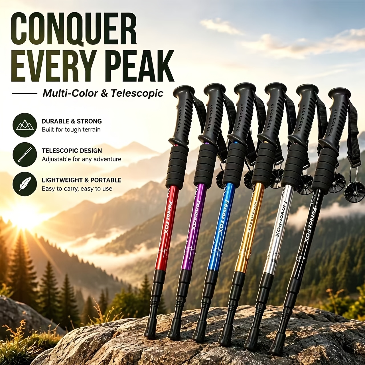 TEMU Unisex Adjustable Trekking Poles - Anti-slip Grip, Essential For Mountain Climbing And Hiking - Suitable For All