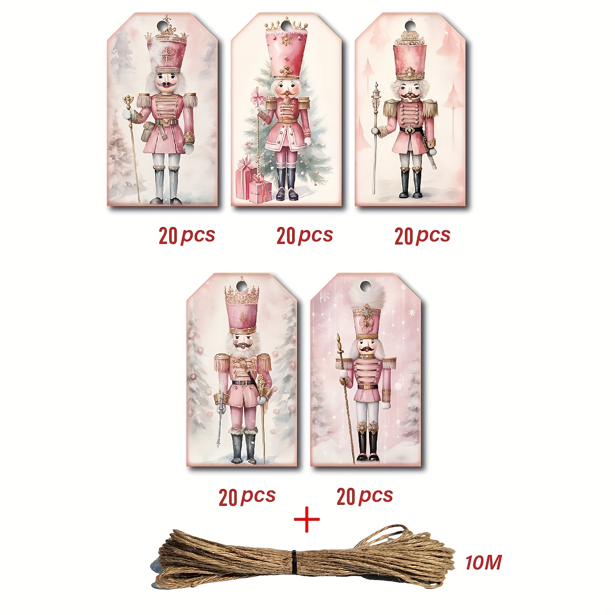 TEMU 100pcs Christmas Tags - Pink & Golden Holiday Design With Snowflakes, Trees & Presents - Tags For Presents, Decorations, Stocking Stuffers (no