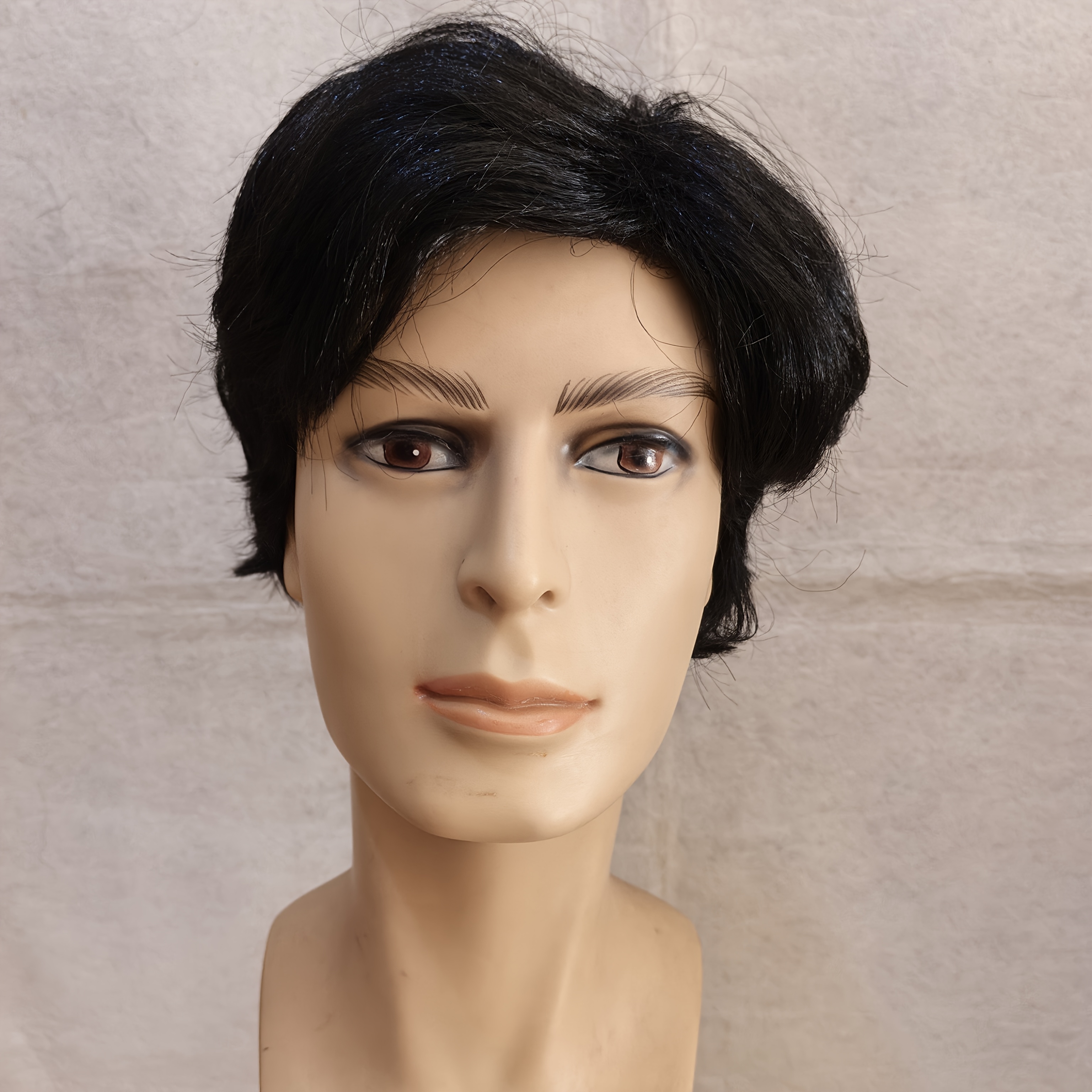 TEMU Men's Short Black Natural Wig, Realistic Daily Wear Synthetic Hair Wigs For Men, Breathable Comfortable Casual Hairstyle Wig For Daily Party