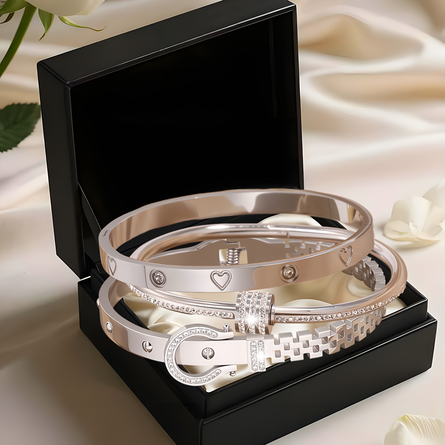 3pc Sparkling Stars Stainless Steel Bracelet Set