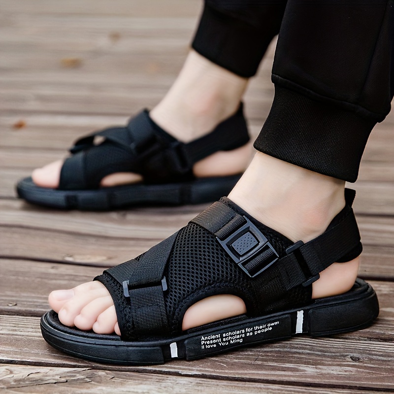 

Men's Open Toe Breathable Sandals With Adjustable Buckle, Comfy Non Slip Durable Beach Water Shoes For Men's Outdoor Activities