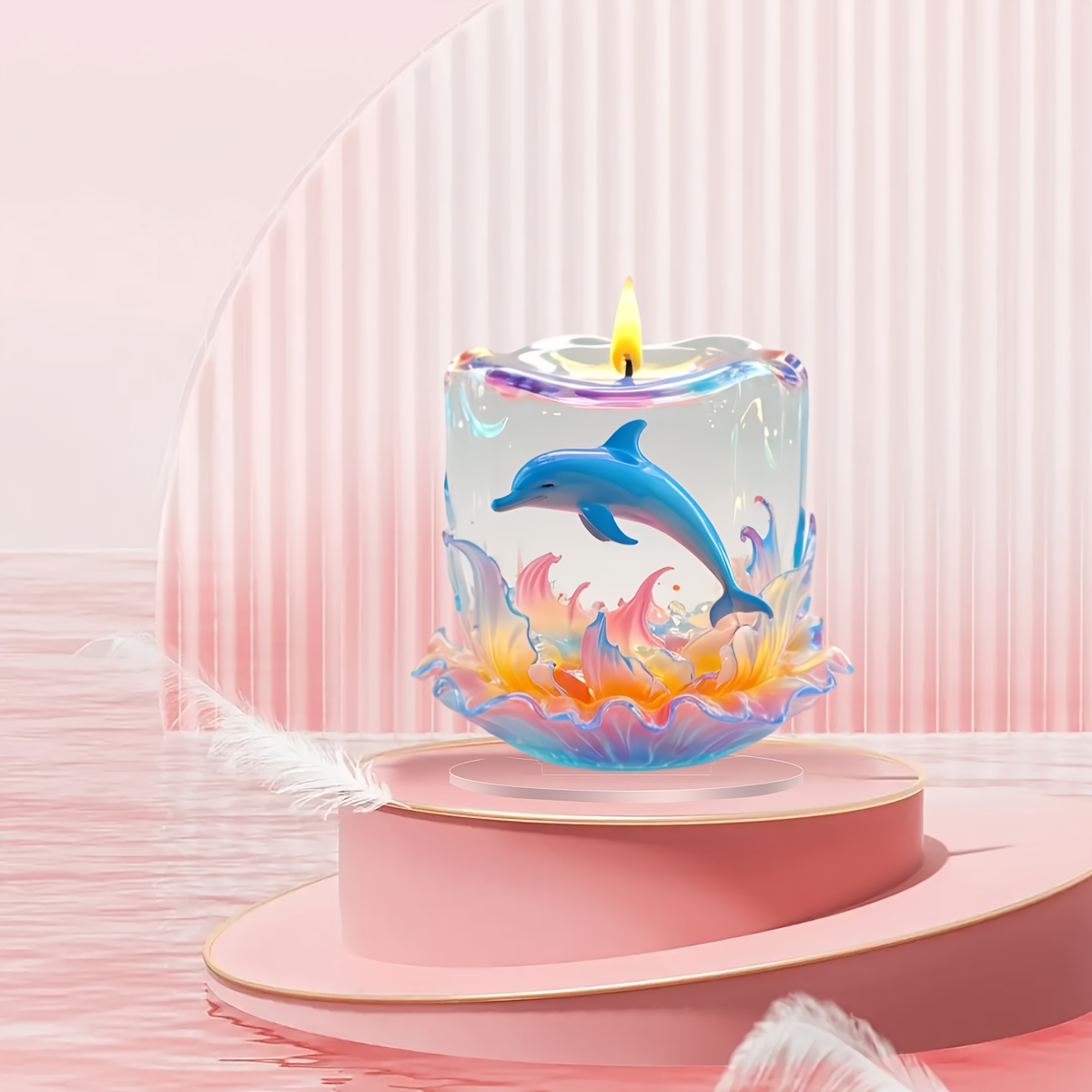 

Bohemian Acrylic Dolphin Candle Holder - 6"x6" Translucent Tabletop Decor, Christmas & Valentine's Day, Ideal For Home, Office, Cafe, 15x15cm, Candle Decoration, No Electricity