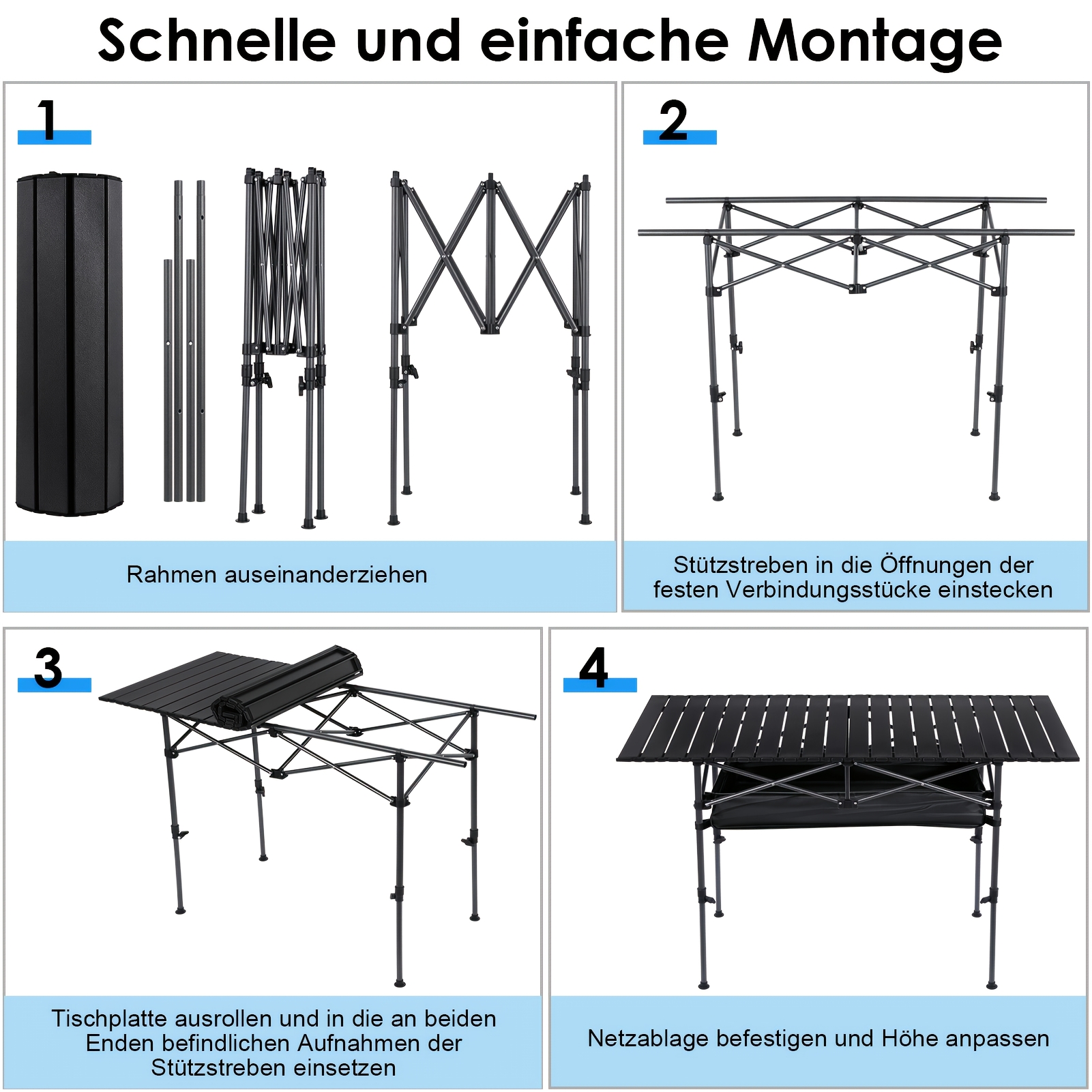 TEMU Folding Camping Table, Outdoor Portable Table, With Adjustable Height And Foldable Design For Storage, Ideal For Camping, Hiking, And Picnics