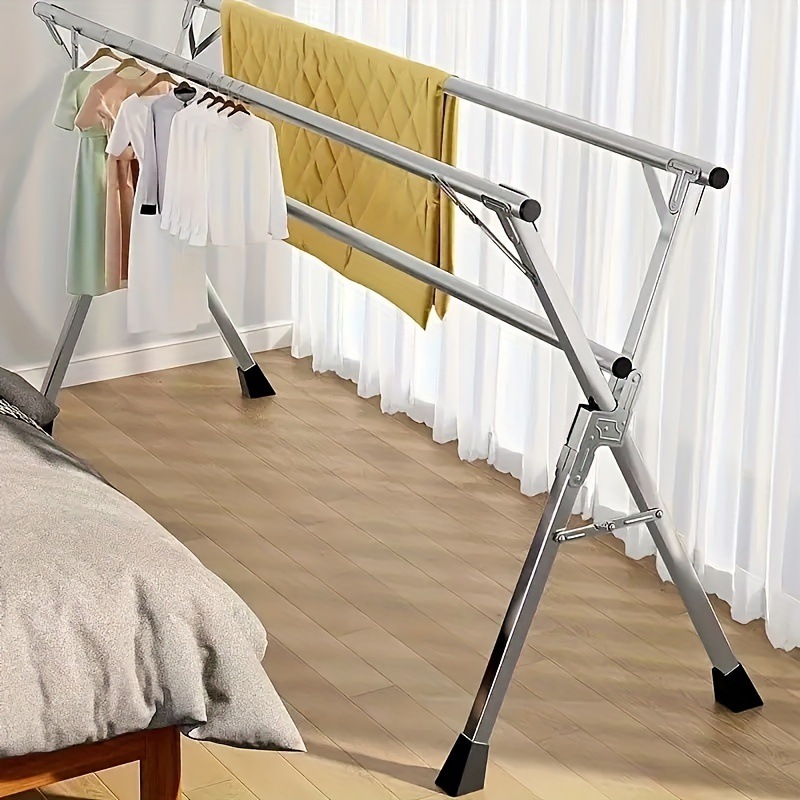 79 inches clothes drying rack free of installation stainless steel garment rack adjustable and foldable space saving laundry drying rack for indoor outdoor with 20 windproof hooks details 6