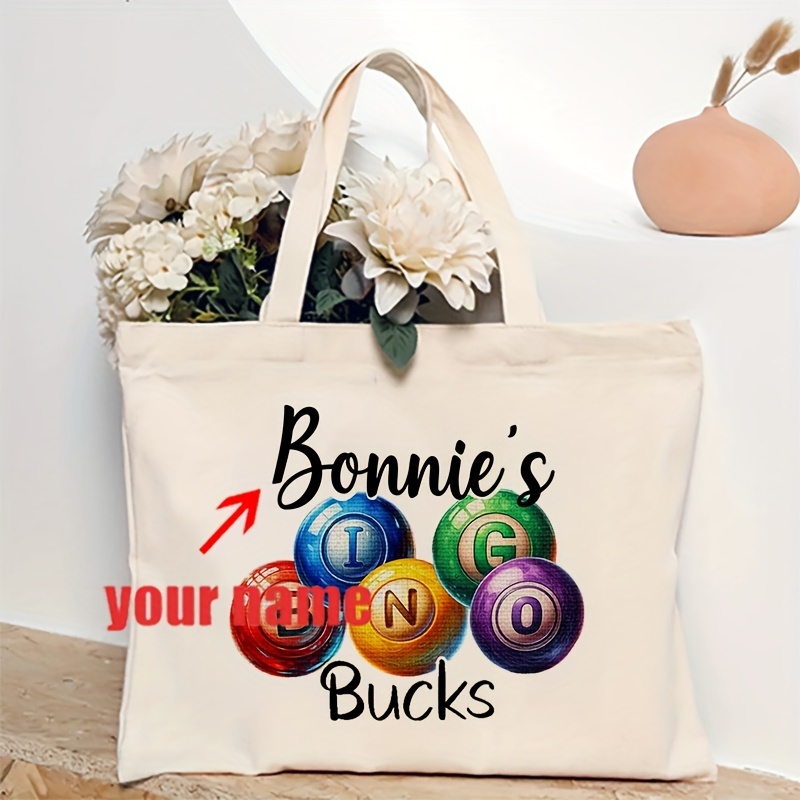 

1pc Personalized Bingo Pattern Tote Bag Canvas Shoulder Bag For Women's Reusable Shopping Bag, Best Gift For Her