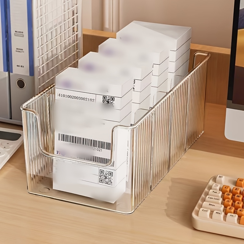 TEMU 1/2 Pack Clear Ribbed Desktop Storage Bins With Handle, Bill Invoice Divided Organizer Caddy, Transparent Stationery File Sorting Basket For