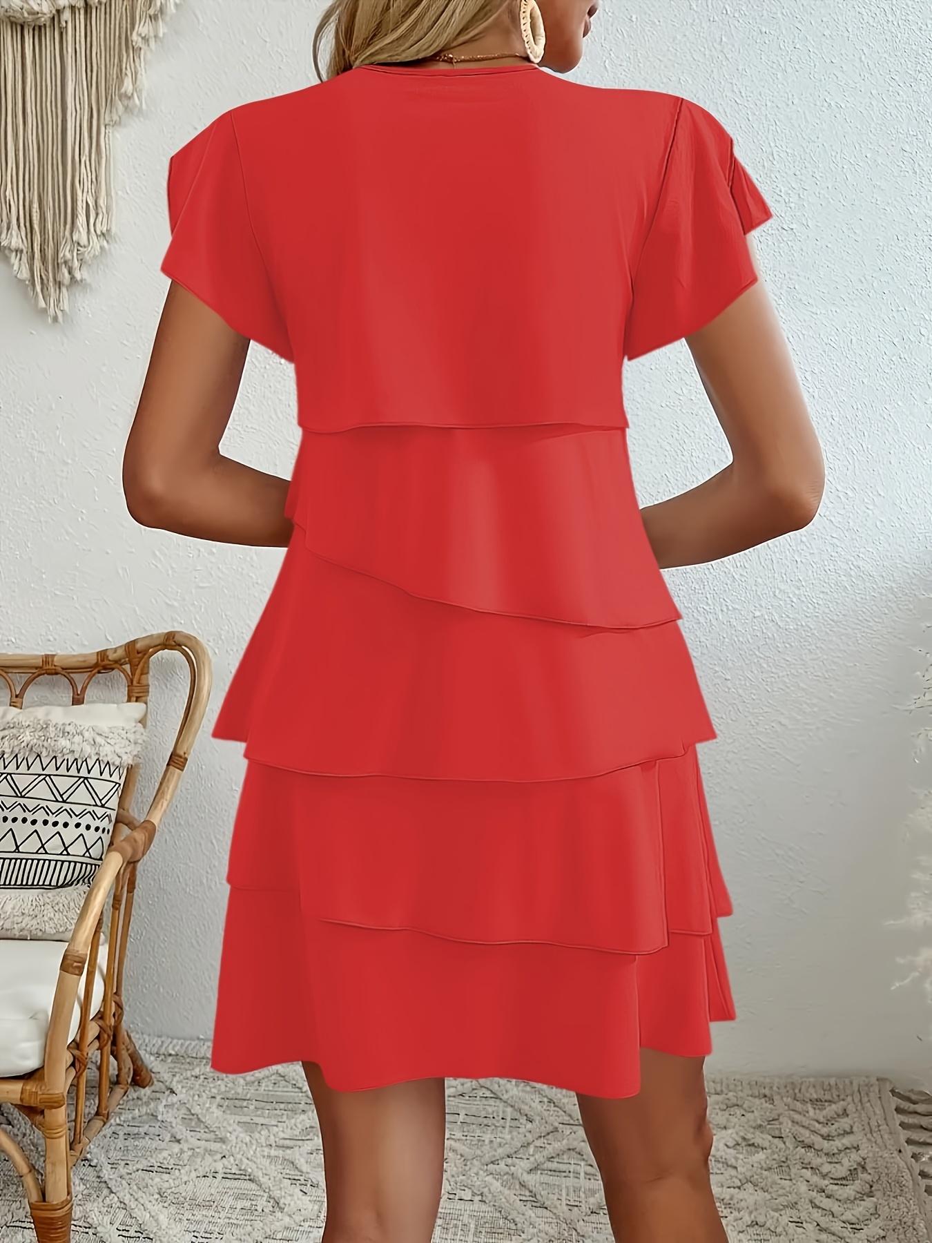 womens elegant short sleeve a line dress loose fit knee - Temu Italy